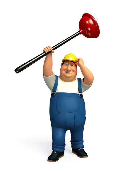 Plumber with toilet plunger — Stock Photo, Image