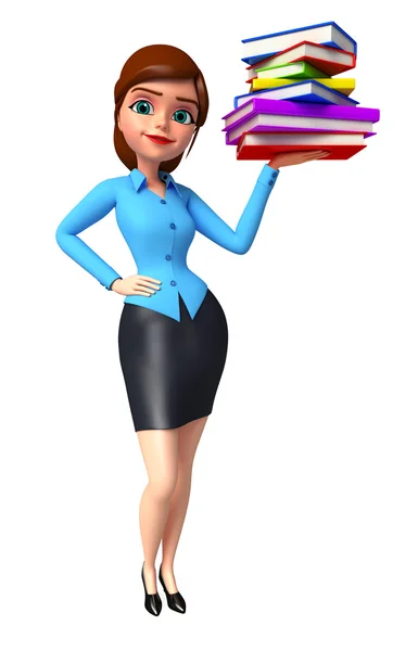 Junge Geschäftsfrau mit Bücherstapel — Stockfoto