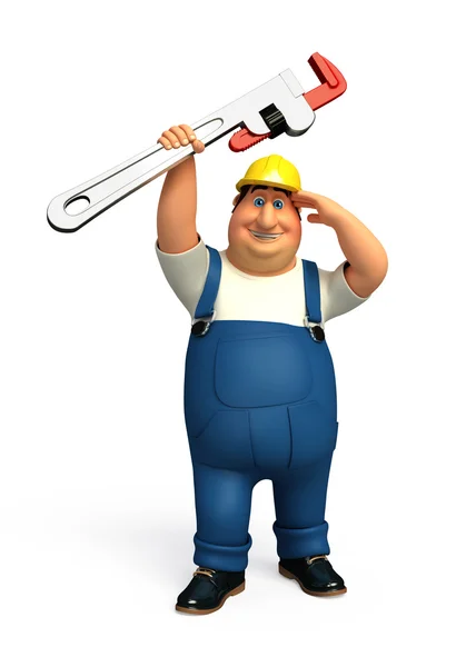 Plumber with wrench — Stock Photo, Image