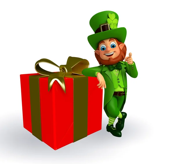 Leprechaun พร้อมกล่องของขวัญ — ภาพถ่ายสต็อก