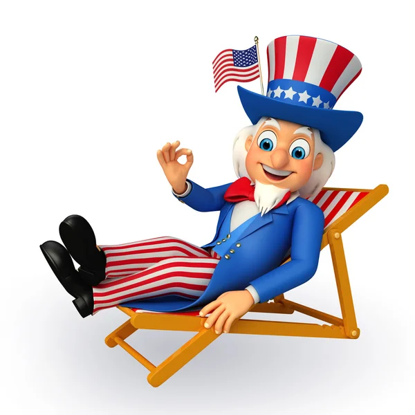 Uncle sam on the beach chair — Stock Photo, Image