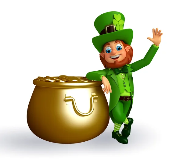 Leprechaun met gouden pot — Stockfoto