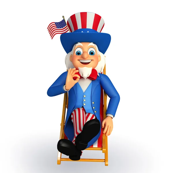 Uncle sam on the beach chair — Stock Photo, Image
