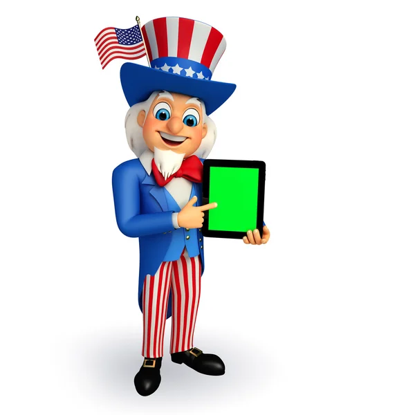 Uncle sam med ipad — Stockfoto