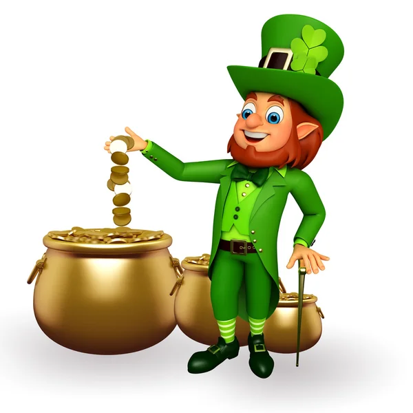 Leprechaun met gouden pot — Stockfoto