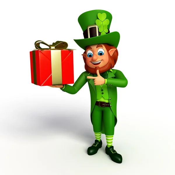 Leprechaun with gift box — Stock Photo, Image