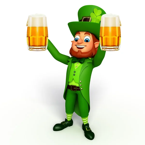 Leprechaun stands with beer glasses — Stock Photo, Image