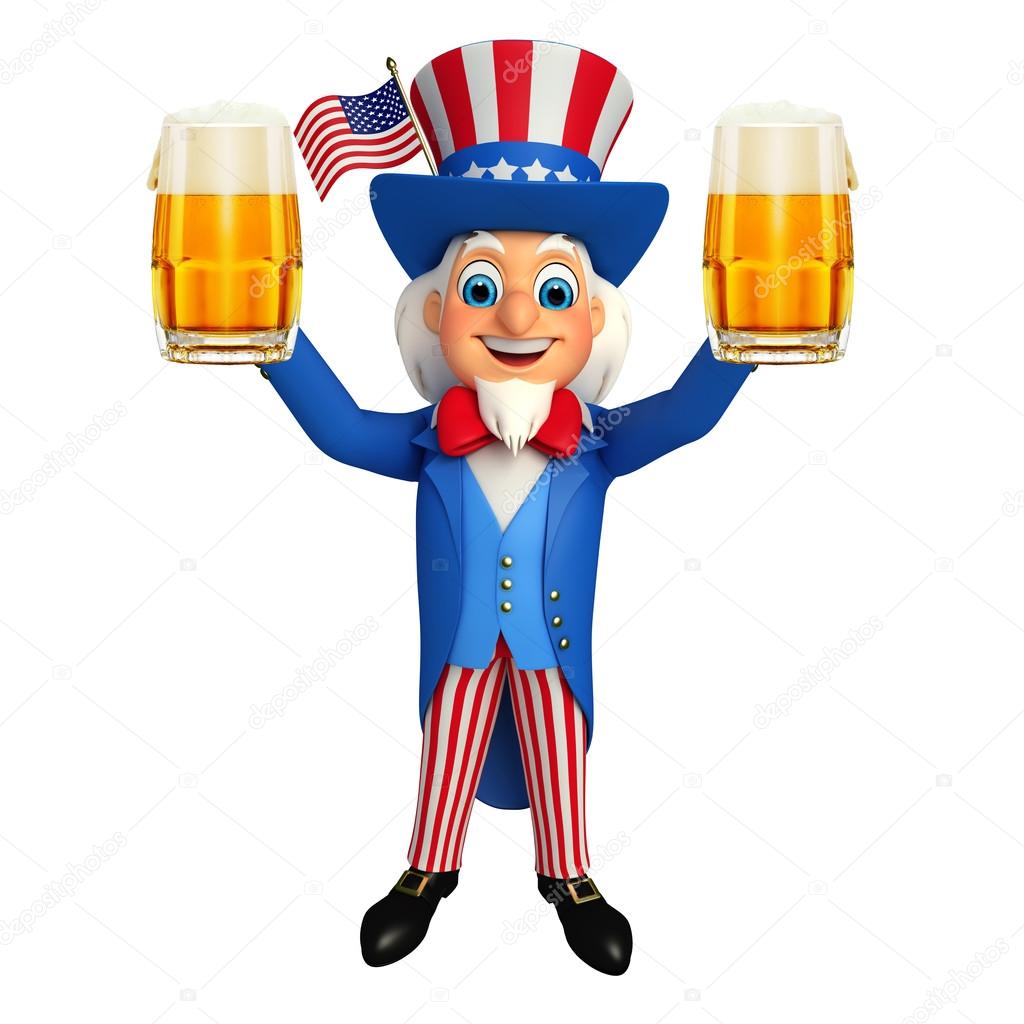 Uncle sam with beer glasses