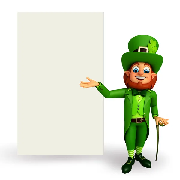 Leprechaun stands with sign — Stock Photo, Image