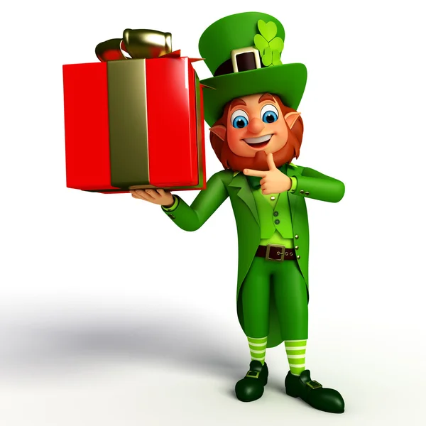 Leprecauno con confezione regalo — Foto Stock