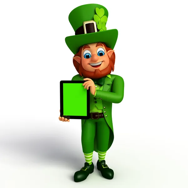 Leprecauno con ipad — Foto Stock