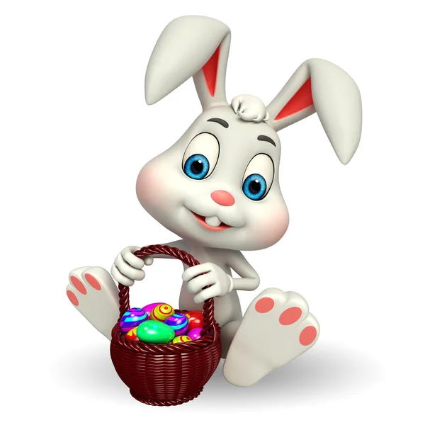 Easter Bunny with eggs basket — Stock Photo, Image