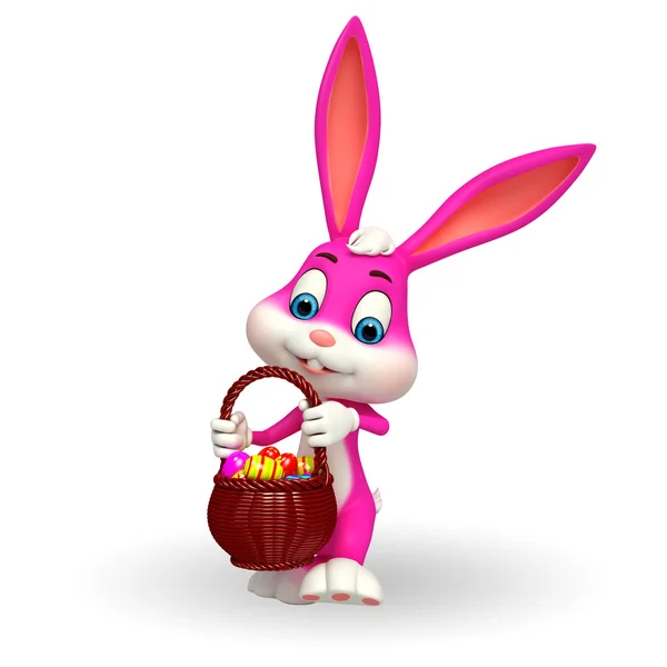 Easter Bunny with eggs basket — Stock Photo, Image