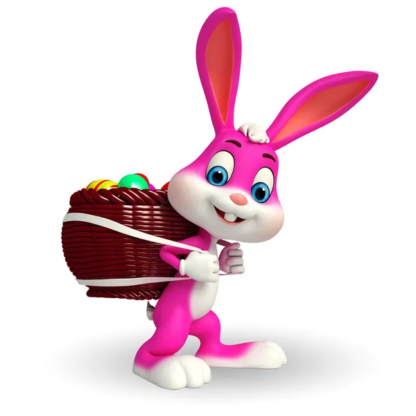 Easter bunny carries eggs basket — Stock Photo, Image