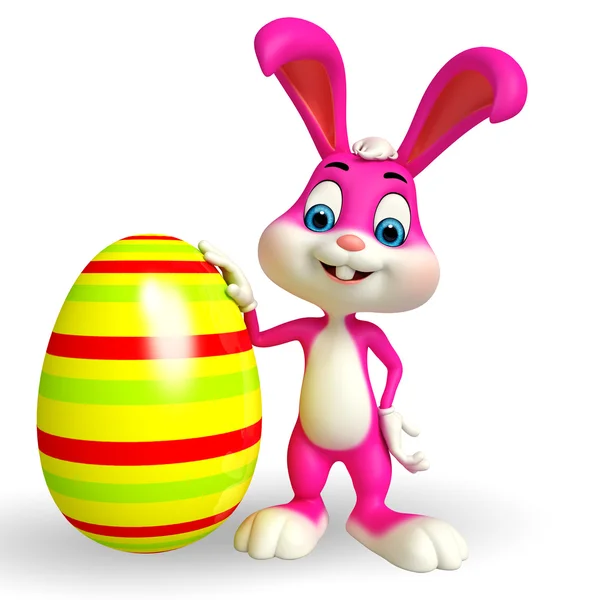 Easter bunny with big colorful egg — Stock Photo, Image