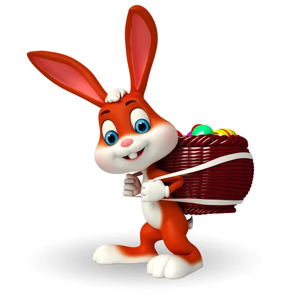 Easter bunny carries eggs basket — Stock Photo, Image