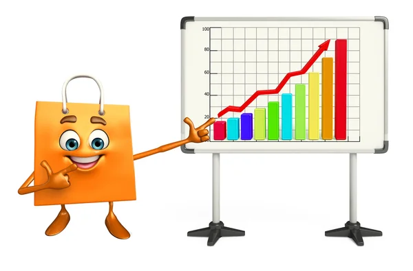 Shoppingväska karaktär med business diagram — Stockfoto