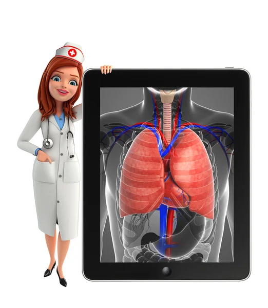 Sygeplejerske med lunger anatomi - Stock-foto