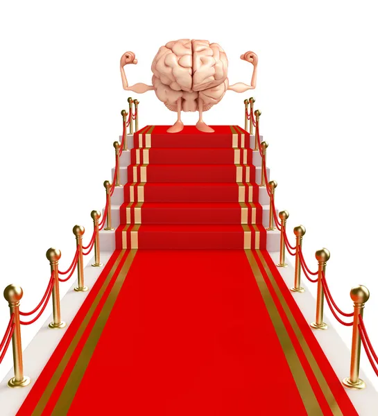 Hersenen karakter met red carpet — Stockfoto