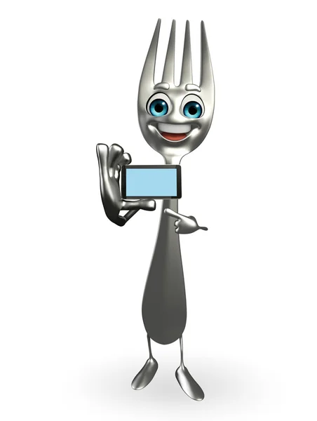 Fork character with mobile — Stock Photo, Image