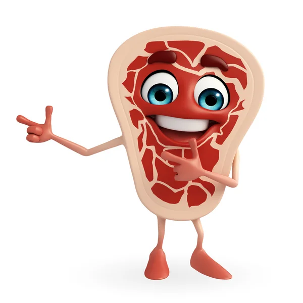 Meat steak character is pointing — Stock Photo, Image