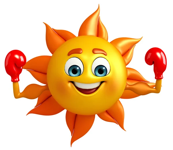 Sun Character With Boxing Gloves — Stock Photo, Image