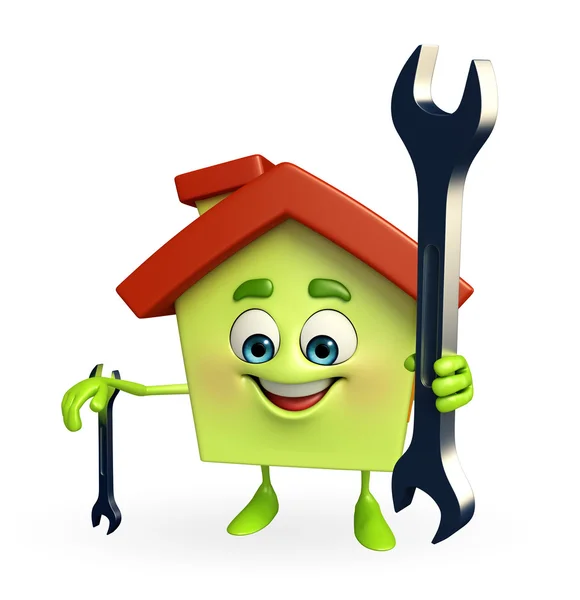 Personaje de la casa con llave inglesa — Foto de Stock