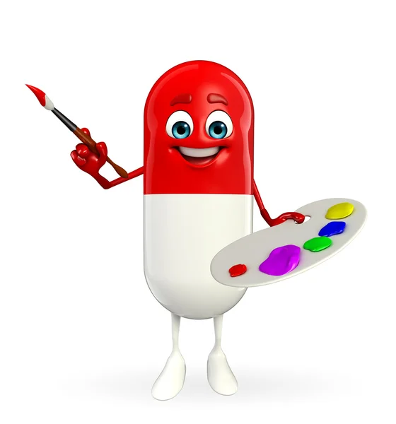 Pill Character with Color plate — Stock Photo, Image