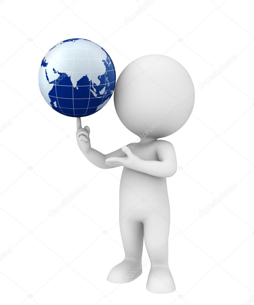White character with globe