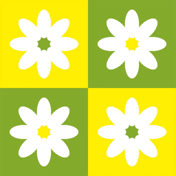 Seamless Pattern Four Yellow Green Squares White Symmetrical Daisies — Stock Vector