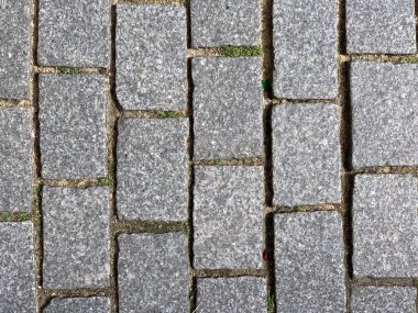 Strasbourg, Fransa 'daki kaldırımlı yolun arka plan dokusu. Mobil fotoğraf.