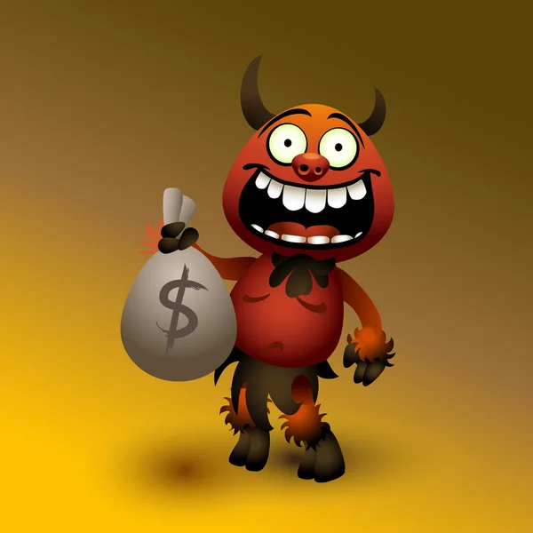 Fanny red devil with money. — Stock Vector