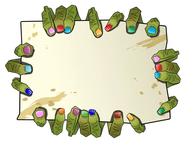 La mano de los dedos zombis sostiene una tabla para el texto  . — Archivo Imágenes Vectoriales
