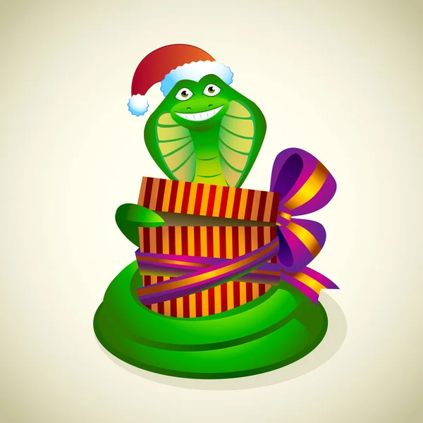 Christmas snake with a gift. — Stock Vector