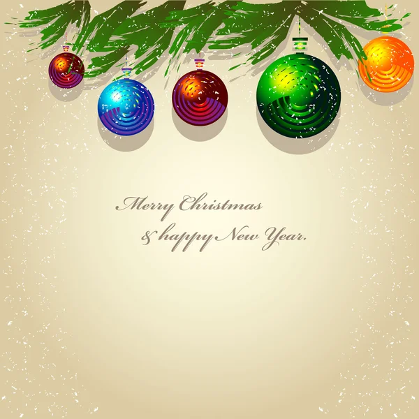 The Christmas background is spruce branches and balls. — Stock Vector