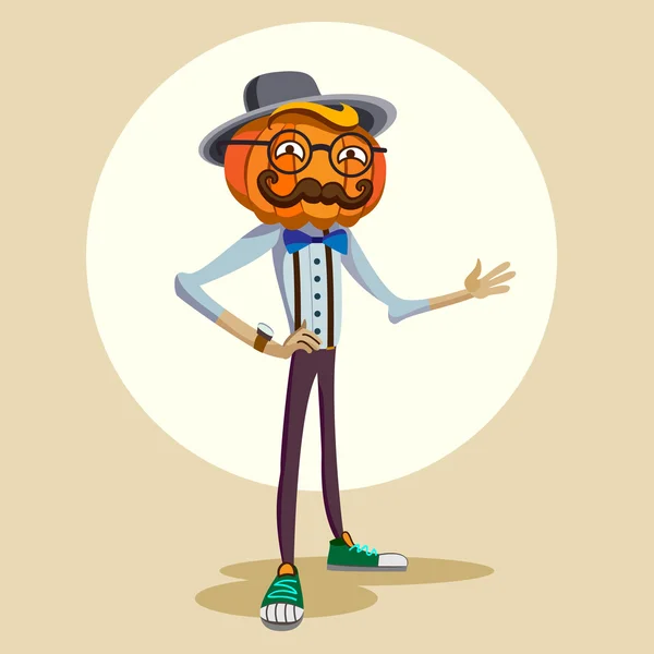 Jack is een pompoen hoofd. Hipster. — Stockvector