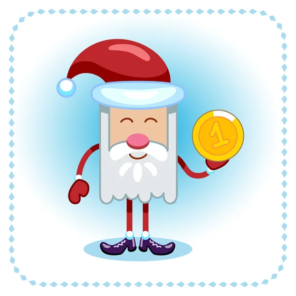 Funny Santa Claus and coin. — Stock Vector