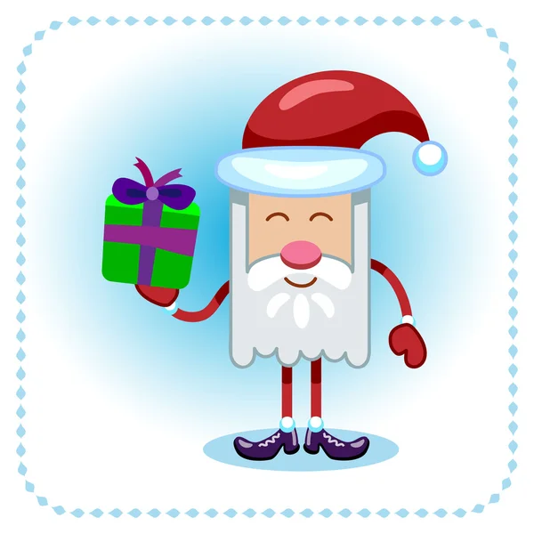 Funny Santa Claus and gift. — Stock Vector