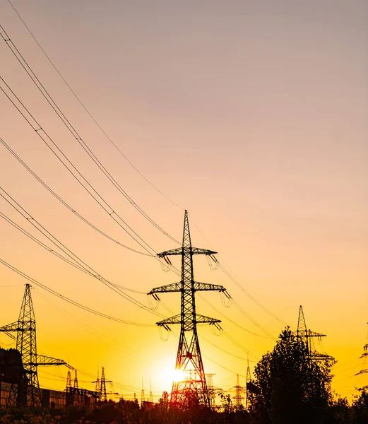 Sombras Oscuras Torres Eléctricas Electricidad Ingeniería Construcciones Suministro — Foto de Stock