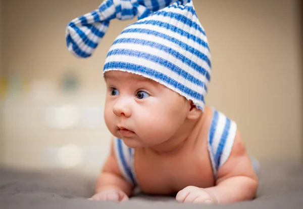 Baby Two Months Old Hat Fashionable Little Newborn Baby Boy — Stockfoto