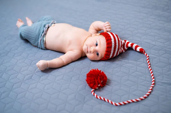 Bebê Dois Meses Idade Chapéu Menino Recém Nascido Moda — Fotografia de Stock