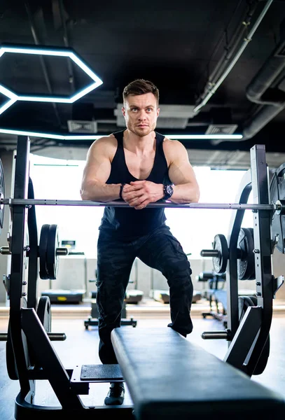 Young Athletic Man Working Out Strong Handsome Man Gym — Stok fotoğraf