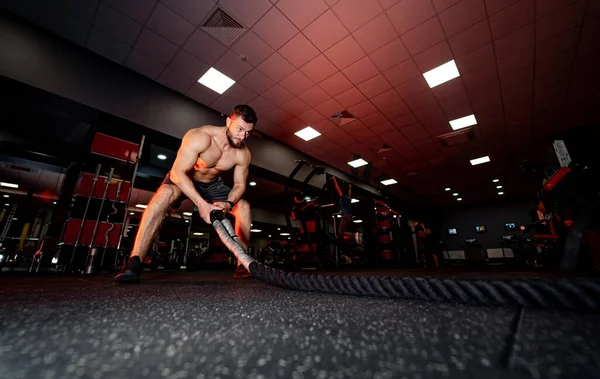 Hard Werkende Bodybuilder Sportschool Spierman Met Naakte Romp Die Zijn — Stockfoto