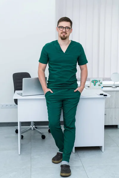 Portrait Handsome Medical Worker Uniform Professional Confident Medical Specialist — Zdjęcie stockowe