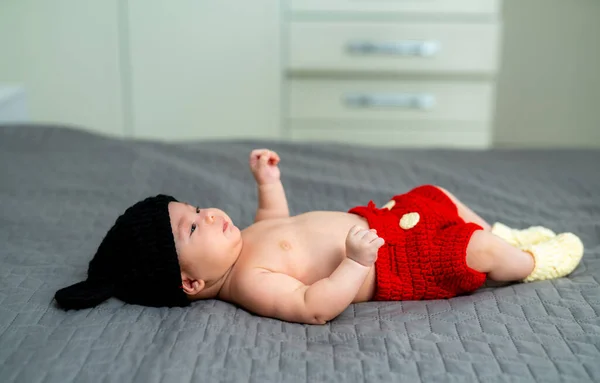 First Birthday Adorable Cute Baby Lying Mickey Mouse Costume — Φωτογραφία Αρχείου