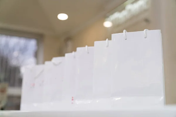 Gift White Packets Standing Light Paper Shopping Bags — Φωτογραφία Αρχείου