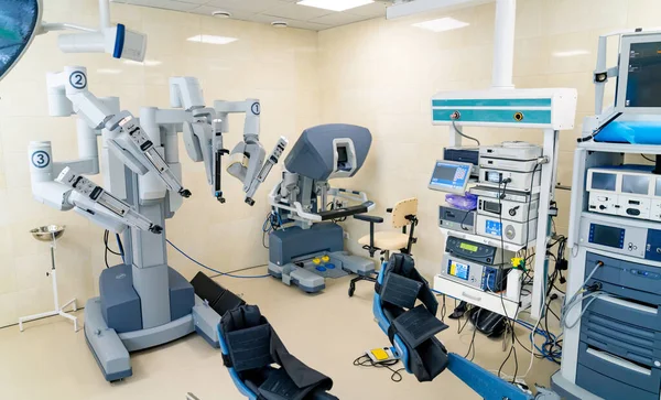 Scientific surgical robot da vinci. Modern robotic surgery equipment.
