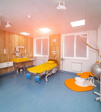 Empty modern hospital room. Interior of emergency healthcare recovery.