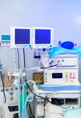 Surgery hospital room. Medical emergency devices in modern operating room.