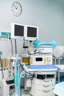 Operating hospital technologies. Medical professional equipment in emergency room.